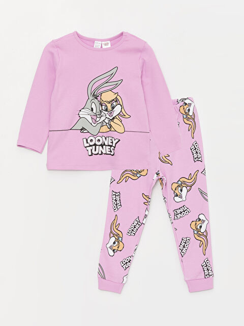 LCW baby Bisiklet Yaka Uzun Kollu Looney Tunes Baskılı Kız Bebek Pijama Takımı - W3BI45Z1-QY9