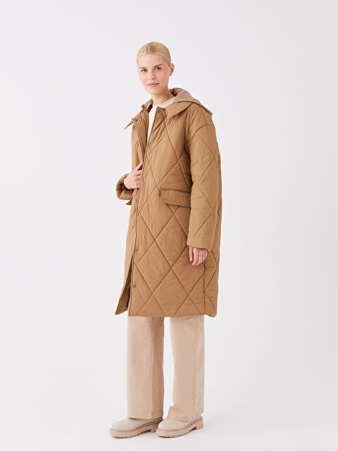 LCW Modest Kapüşonlu Kapitone Oversize Kadın Mont - W3BI97Z8-V6Z