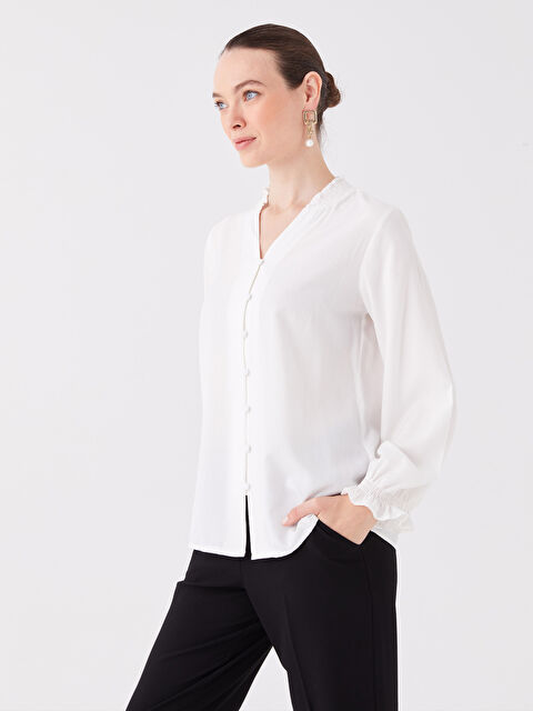 LCW Grace V Yaka Düz Uzun Kollu Kadın Bluz - W3BJ45Z8-EEW