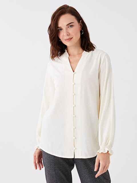 LCW Grace V Yaka Düz Uzun Kollu Kadın Bluz - W3BJ45Z8-FDV