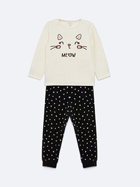 LCW baby Bisiklet Yaka Uzun Kollu Nakışlı Kadife Kız Bebek Pijama Takımı - W3BK63Z1-FES