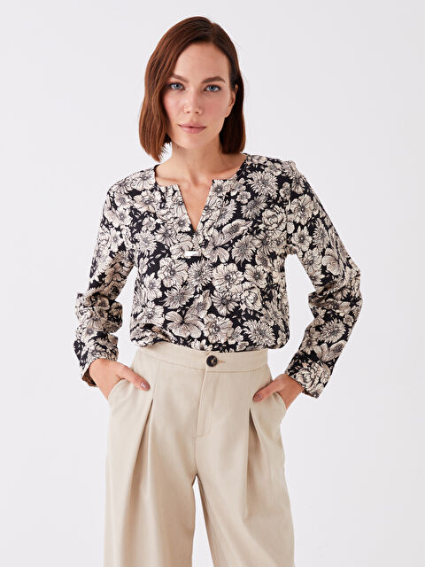 LCW Grace Kaçık Yaka Çiçekli Uzun Kollu Kadın Bluz - W3BK94Z8-LQJ