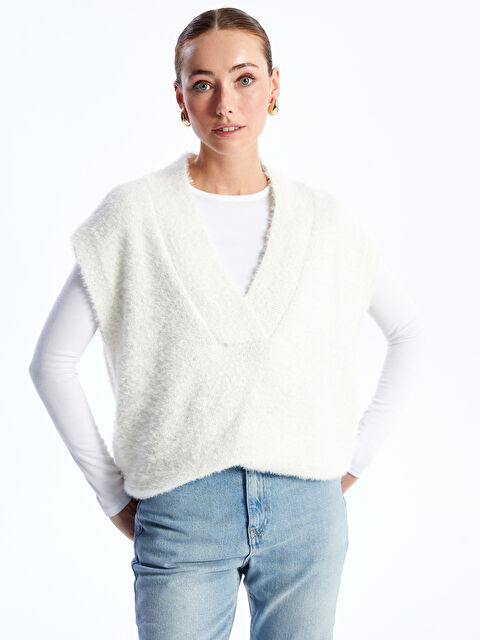 LCWAIKIKI Classic V Yaka Düz Oversize Kadın Triko Süveter - W3BK97Z8-V49