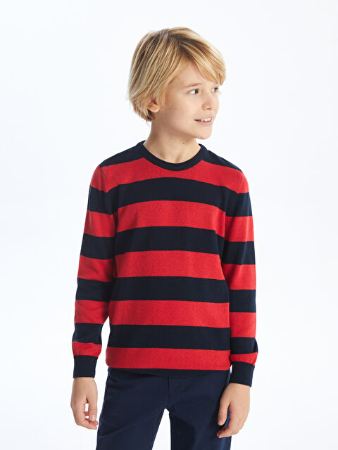 LCW Kids Bisiklet Yaka Çizgili Uzun Kollu Erkek Çocuk Triko Kazak - W3BL98Z4-LJE