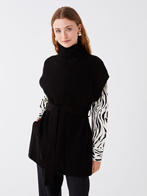 LCW Modest Balıkçı Yaka Düz Oversize Kadın Triko Süveter - W3BM03Z8-RQL