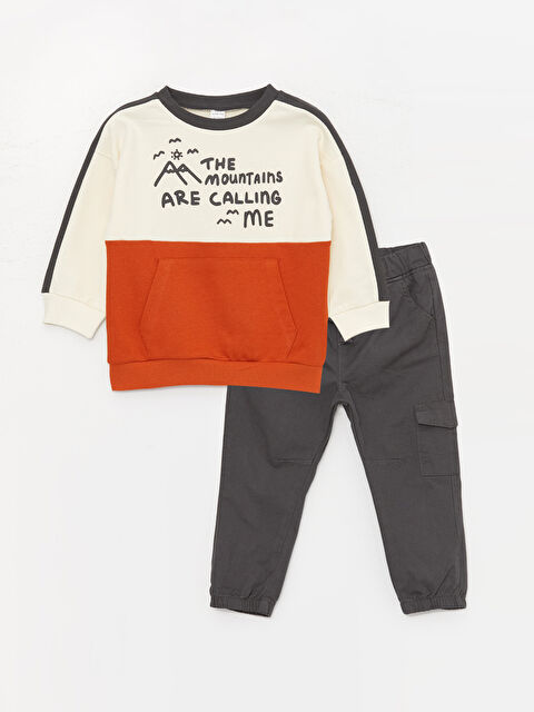 LCW baby Bisiklet Yaka Baskılı Erkek Bebek Sweatshirt ve Pantolon 2'li Takım - W3BM38Z1-QVK