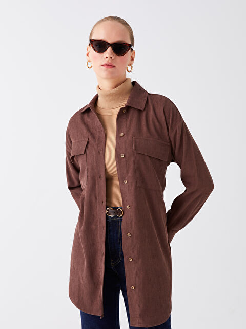 LCW Modest Düz Uzun Kollu Oversize Kadın Gömlek Tunik - W3BO40Z8-VC8