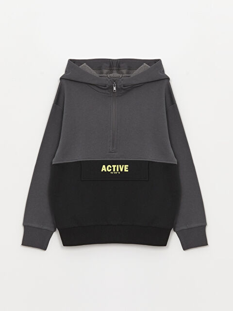 LCW Kids Rahat Kalıp Baskılı Erkek Çocuk Hoodie - W3BO48Z4-CVL