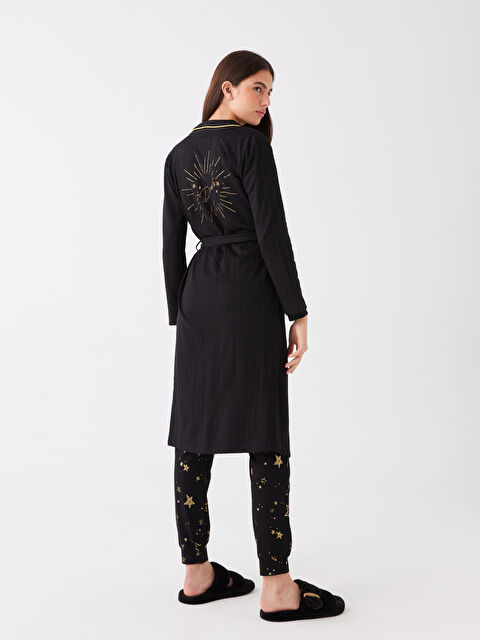 LCW DREAM Şal Yaka Baskılı Uzun Kollu Kadın Sabahlık - W3BP80Z8-CVL