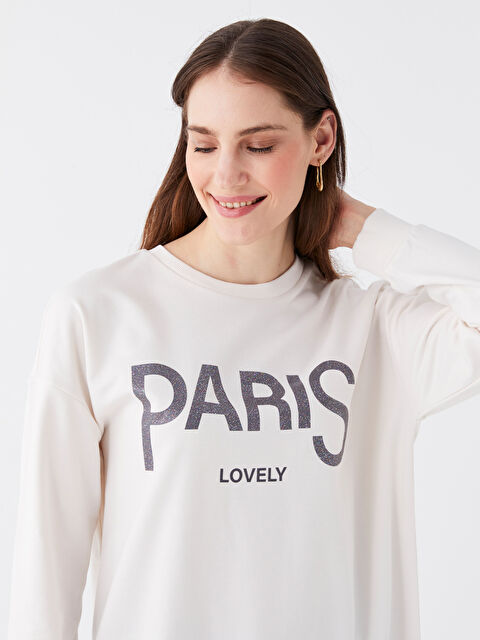 LCWAIKIKI Classic Crew Neck Printed Long Sleeve Women's Sweatshirt Tunic - W3BR55Z8-FEL