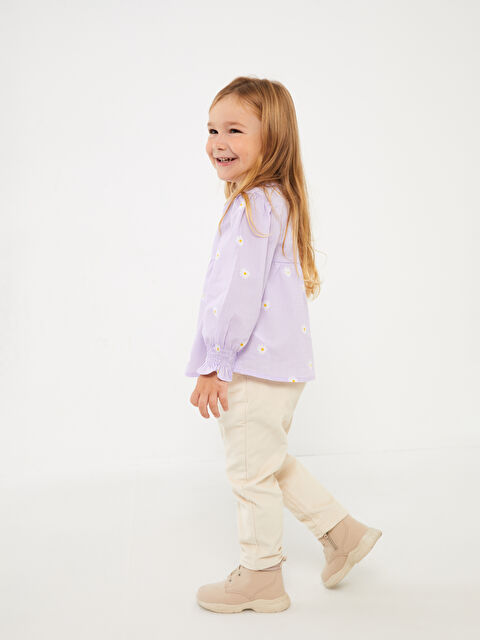 LCW baby Beli Lastikli Kız Bebek Kadife Pantolon - W3BS16Z1-V9H