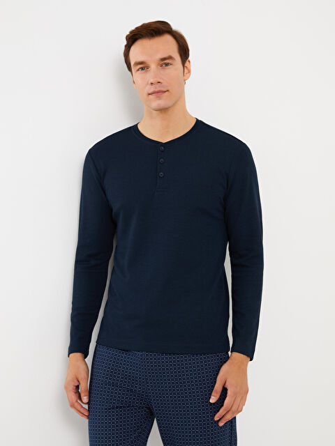 LC WAIKIKI قميص بيجاما كم طويل كول مدور رجال - W3BS29Z8-JC7