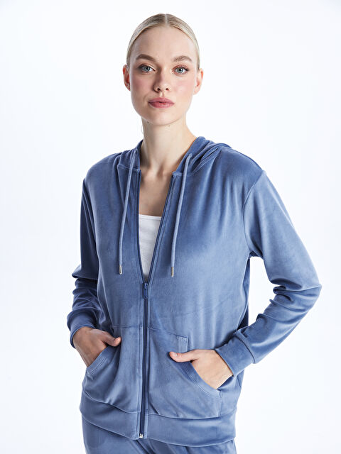 LCWAIKIKI Classic Hooded Plain Long Sleeve Women's Velvet Cardigan - W3BU02Z8-R0R