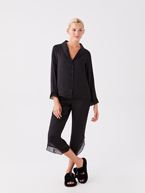 LCW DREAM Gömlek Yaka Düz Uzun Kollu Saten Kadın Pijama Takımı - W3BU77Z8-CVL