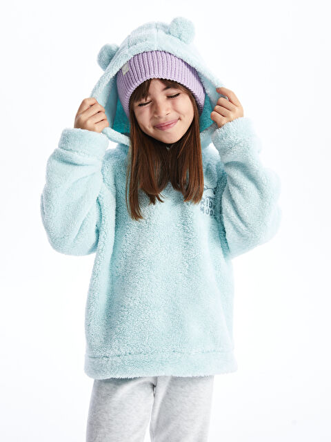 LCW Kids Nakışlı Uzun Kollu Pelüş Kız Çocuk Hoodie - W3CB89Z4-FSL