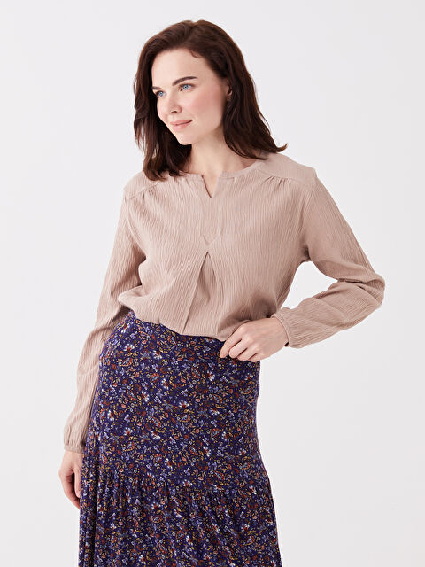 LCW Grace Kaçık Yaka Düz Uzun Kollu Kadın Bluz - W3CD16Z8-GDN