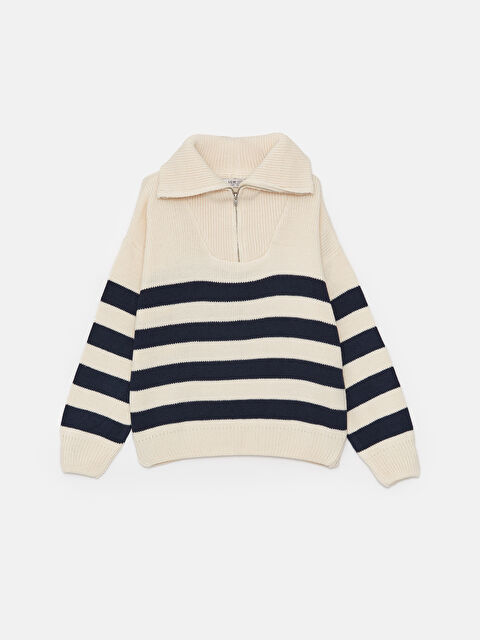 LCW Kids Polo Yaka Çizgili Uzun Kollu Kız Çocuk Triko Kazak - W3CD65Z4-FDU