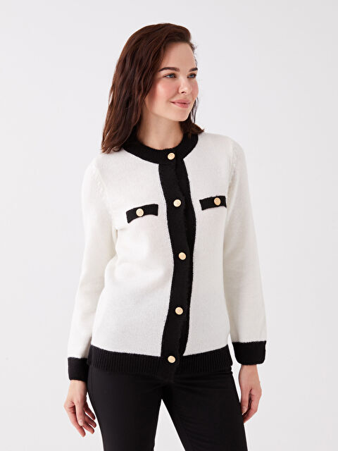 LCW Grace Bisiklet Yaka Renk Bloklu Kadın Triko Hırka - W3CE07Z8-EEW