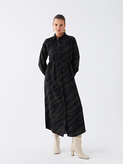 LCWAIKIKI Classic Desenli Uzun Kollu Kadın Gömlek Elbise - W3CE10Z8-LRR