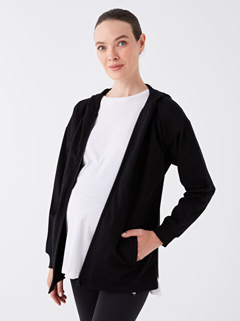LCWAIKIKI Maternity Kapüşonlu Düz Uzun Kollu Hamile Spor Hırka - W3CE80Z8-CVL