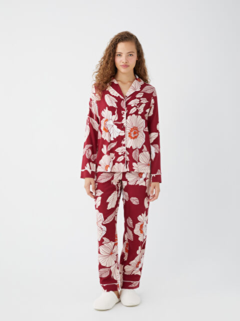 LCW DREAM Gömlek Yaka Baskılı Uzun Kollu Kadın Pijama Takımı - W3CF33Z8-LQV