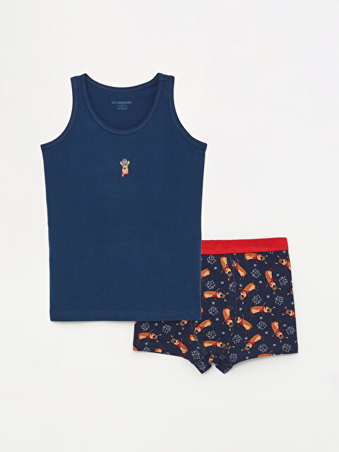 LCW Kids Bisiklet Yaka Yılbaşı Temalı Erkek Çocuk Atlet ve Boxer - W3CG42Z4-JC7