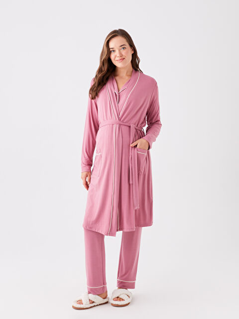 LCW DREAM Şal Yaka Düz Uzun Kollu Hamile Sabahlık - W3CH39Z8-DMF
