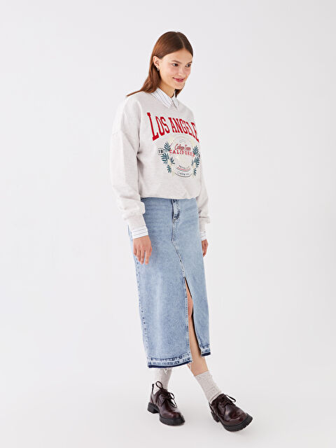 LCW Vision Bisiklet Yaka Baskılı Oversize Kadın Kalın Sweatshirt - W3CI06Z8-L8T