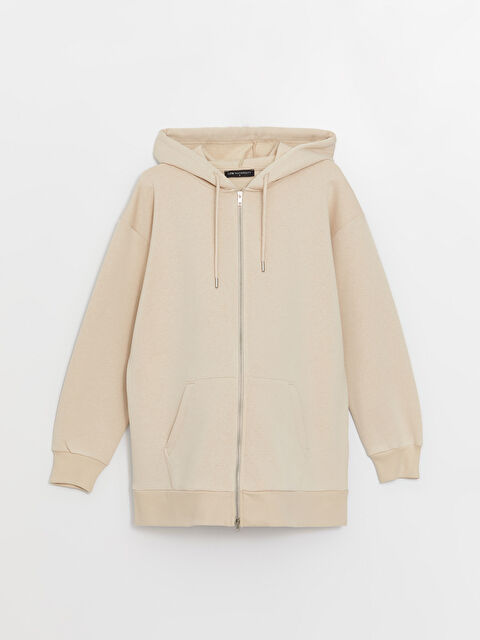 LCWAIKIKI Maternity Kapüşonlu Düz Uzun Kollu Oversize Hamile Fermuarlı Sweatshirt - W3CI22Z8-VEP