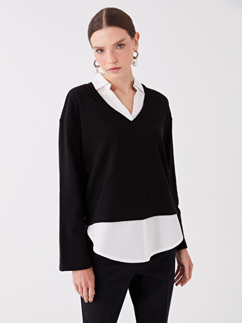 LCW Vision Gömlek Yaka Düz Oversize Kadın Sweatshirt - W3CI40Z8-CVL