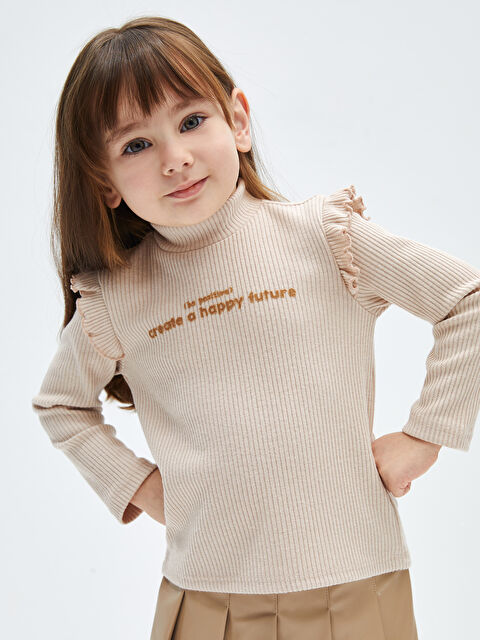 LCW baby Balıkçı Yaka Uzun Kollu Kız Bebek Tişört - W3CK18Z1-L8Q