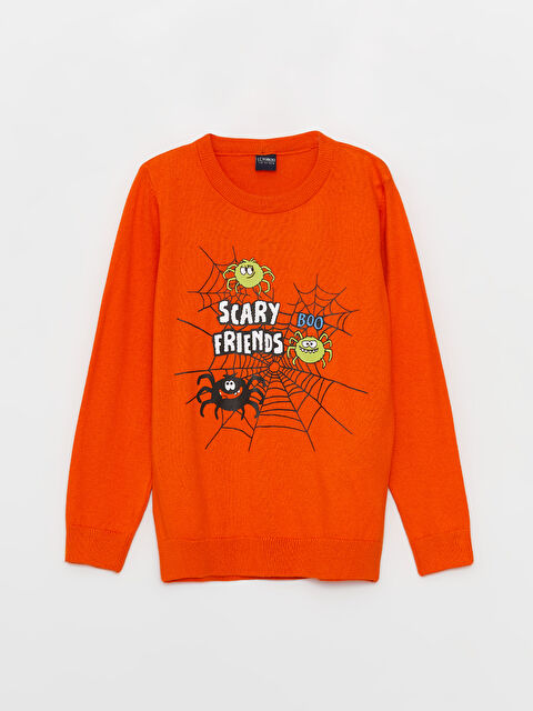 LCW Kids Crew Neck Printed Long Sleeve Boys' Knitwear Sweater - W3CK57Z4-KYD