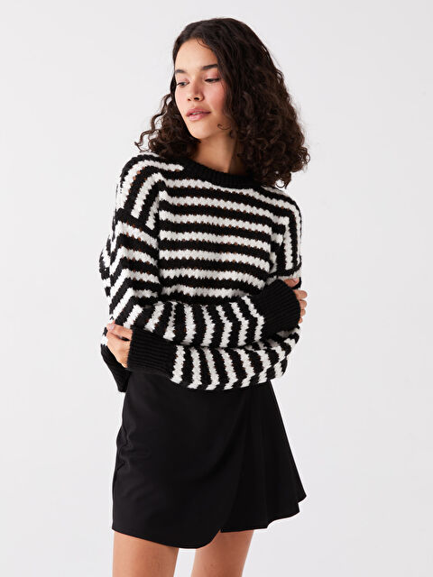 XSIDE Bisiklet Yaka Çizgili Uzun Kollu Kadın Triko Kazak - W3CL22Z8-CVL