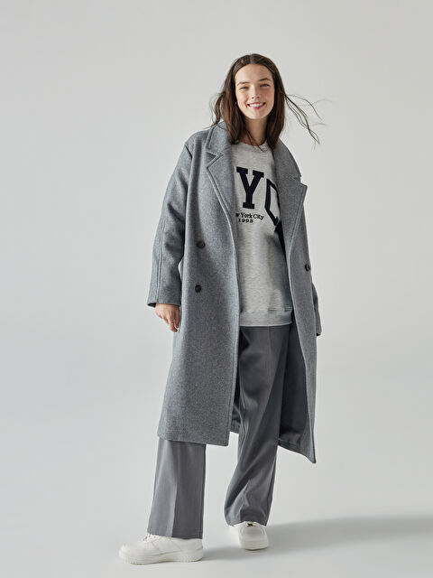 XSIDE Bisiklet Yaka Nakışlı Oversize Kadın Kalın Sweatshirt - W3CL82Z8-E86