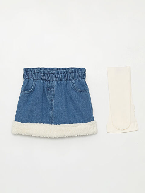 LCW baby Beli Lastikli Kız Bebek Jean Etek ve Külotlu Çorap - W3CN08Z1-507