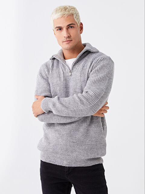 XSIDE Dik Yaka Uzun Kollu Erkek Triko Kazak - W3CN90Z8-LAL