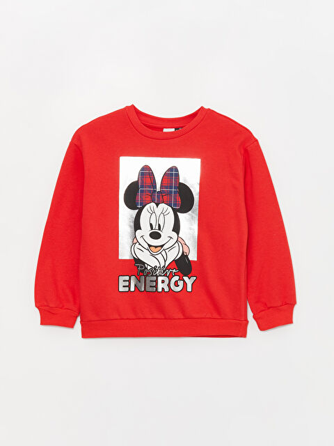 LCW Kids Bisiklet Yaka Minnie Mouse Baskılı Uzun Kollu Kız Çocuk Sweatshirt - W3CO72Z4-GZX