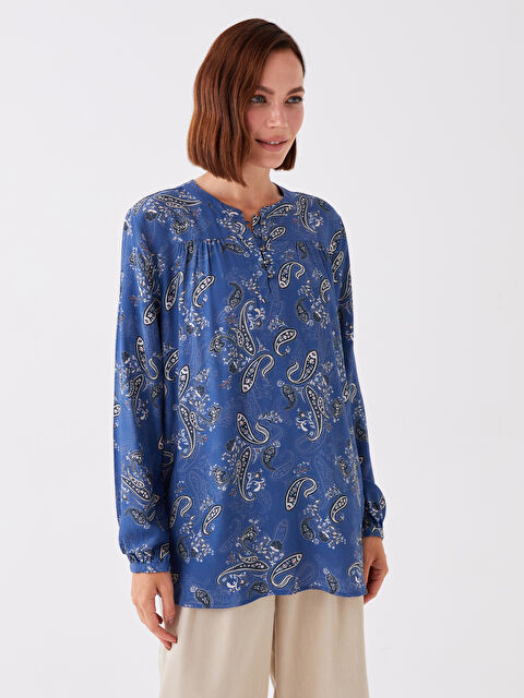 LCW Grace Bisiklet Yaka Desenli Uzun Kollu Kadın Bluz - W3CP70Z8-LS3