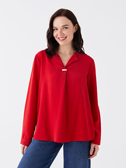 LCW Grace Kaçık Yaka Düz Uzun Kollu Kadın Bluz - W3CP71Z8-S9W