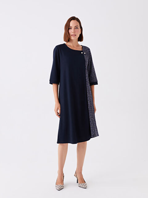 LCW Grace Bisiklet Yaka Renk Bloklu Kısa Kollu Elbise - W3CQ05Z8-E1J