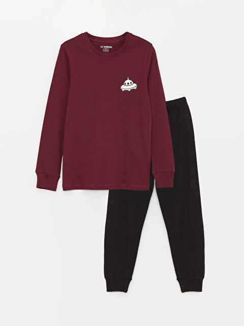 LCW Kids طقم بيجامة كم طويل مطبوع بياقة دائرية للأولاد - W3CR25Z4-HYG