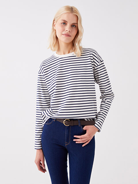 LCW Vision Bisiklet Yaka Çizgili Uzun Kollu Kadın Sweatshirt - W3CS46Z8-LGS