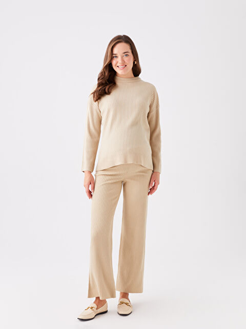 LCWAIKIKI Maternity Beli Lastikli Düz Geniş Paça Hamile Triko Pantolon - W3CS93Z8-DFV