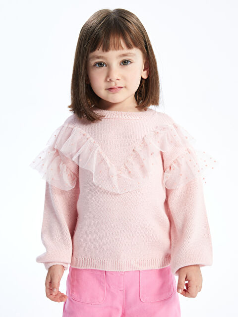 LCW baby Bisiklet Yaka Uzun Kollu Fırfır Detaylı Kız Bebek Triko Kazak - W3CT94Z1-FTG