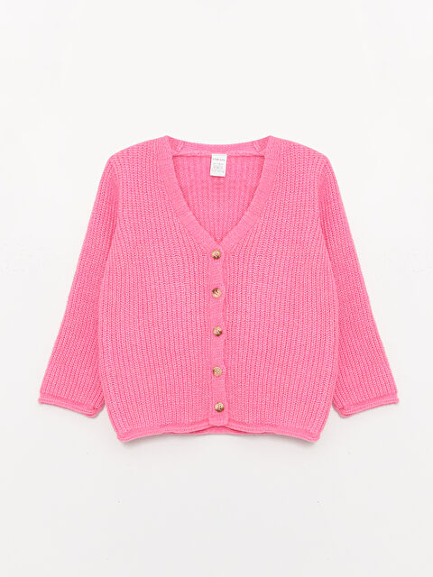 LCW Kids V Yaka Uzun Kollu Basic Kız Çocuk Triko Hırka - W3CU11Z1-E88