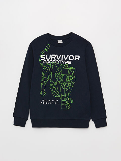 LCW Kids Bisiklet Yaka Baskılı Uzun Kollu Erkek Çocuk Tişört - W3DA78Z4-E1J