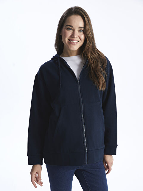 LCWAIKIKI Maternity Kapüşonlu Düz Uzun Kollu Hamile Fermuarlı Sweatshirt - W3DC03Z8-RFF