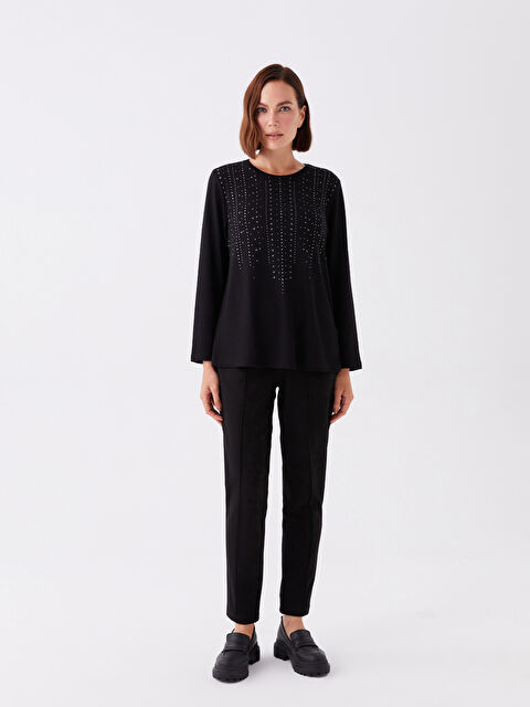 LCW Grace Beli Lastikli Standart Fit Kadın Pantolon - W3DC06Z8-CVL