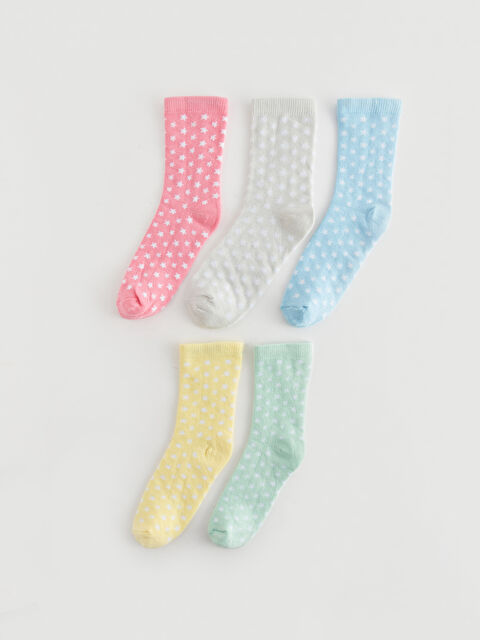 LCW Kids Patterned Girls' Ankle Socks 5 Pack - W3DE37Z4-H0Q
