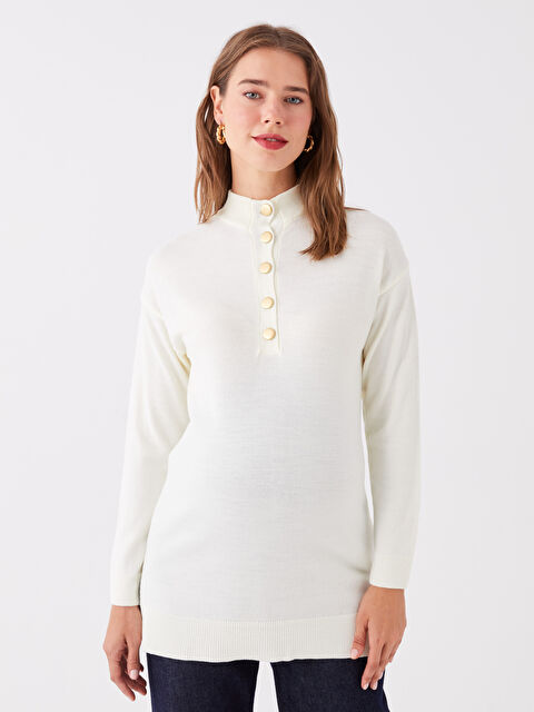 LCWAIKIKI Maternity Yarım Balıkçı Yaka Düz Uzun Kollu Hamile Triko Tunik - W3DE44Z8-VB3